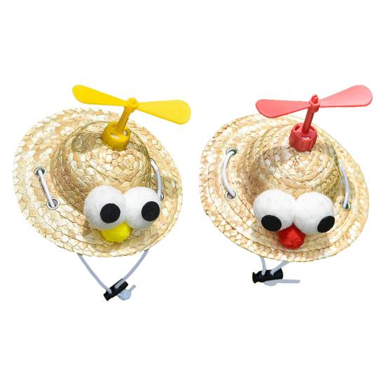 Соломенная шляпа для питомца с бамбуковым пропеллером-вертушкой, мини-плетеная соломенная шляпа для кошек, маленьких собак, мультяшная шляпа от солнца на Синко де Майо для улицы