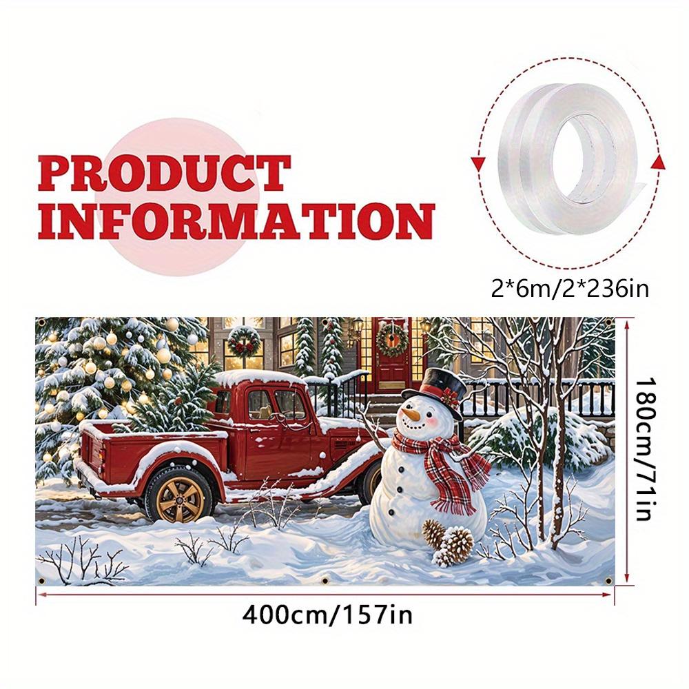 2D door banner 1pc Winterland polyester garage door banner - Snowman, Vintage truck and Christmas Tree design - Christmas