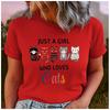 Unisex Polyester Summer Top 'Cat Lover' Print Loose round Neck Short Sleeve Fashionable Tee for Cats Lovers