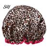 Reusable Shower Cap Leopard Zebra Dot Printing Double Layer Protection Waterproof Hair Hat with Elastic Band Makeup for Long