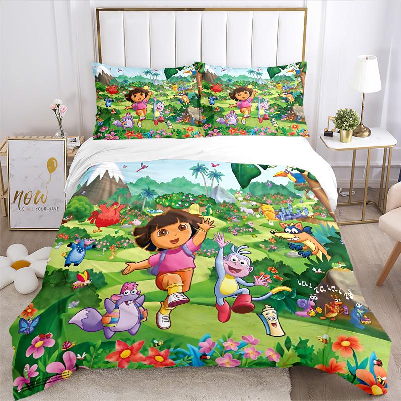 Dora'S Colorful Adventure Print 3Pcs Bedding Setduvet Cover With 2 Bedropillowcase Home Birthday Gift