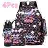 4Pcs/set Anime Cartoon Printed Backpack with Handbag Pencil Case 750Ml Water Bottler for Teenager Boy Girl Large Capacity Bookbag Schoolbag Mochila