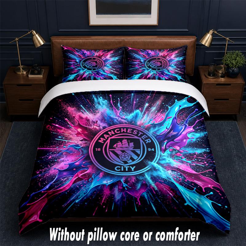 Manchester City Design Bed Bedding Set 1 Duvet Cover + 2 Pillowcases Soft Breathable Household Bed Linens