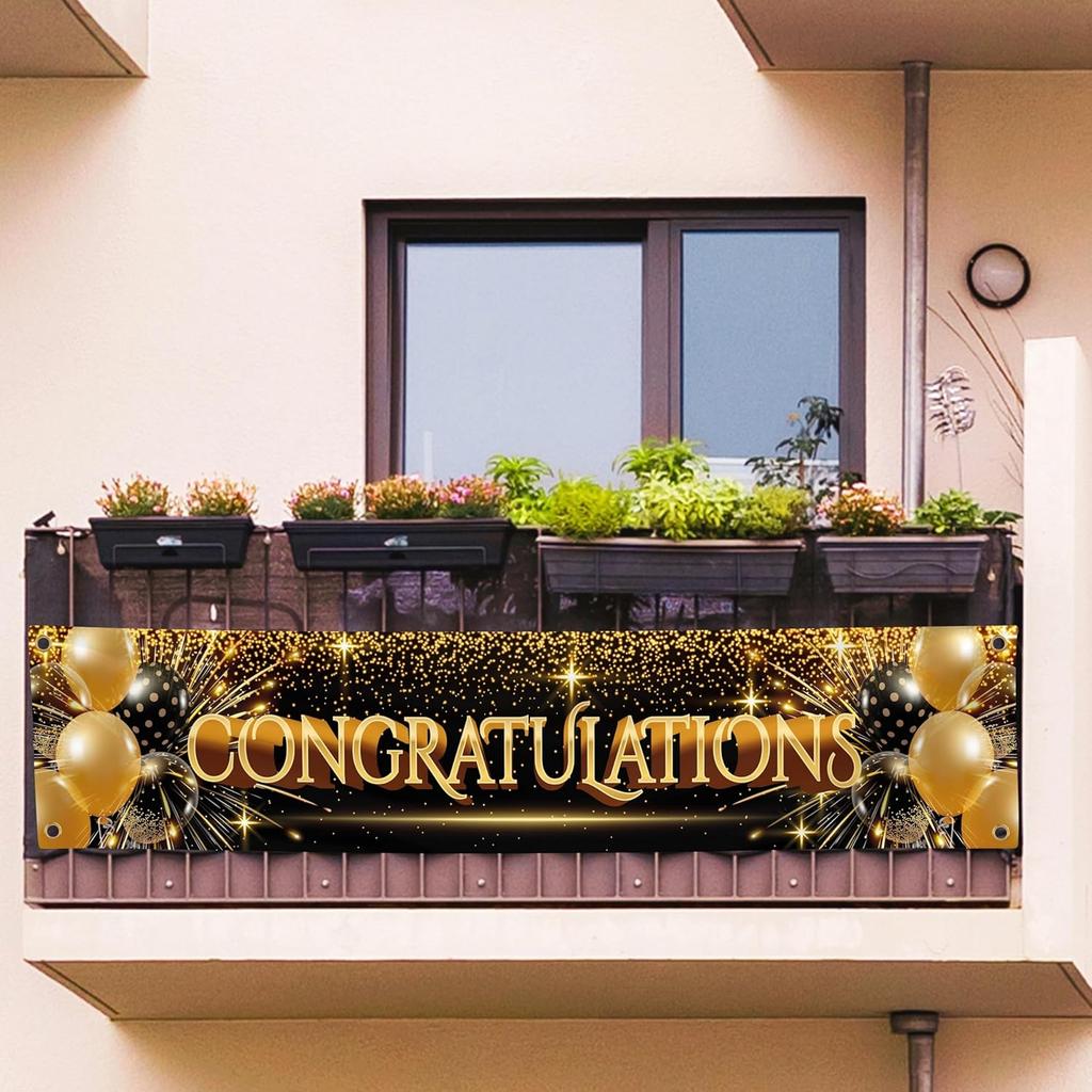Congratulations Decorations - We Are So Proud of You Banner - Well Done - Graduation Decorations for Prom - 6 x 1.3ft (Black and Gold)