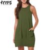 Женская мода лето весна однотонный принт без рукавов с круглым вырезом повседневные платья