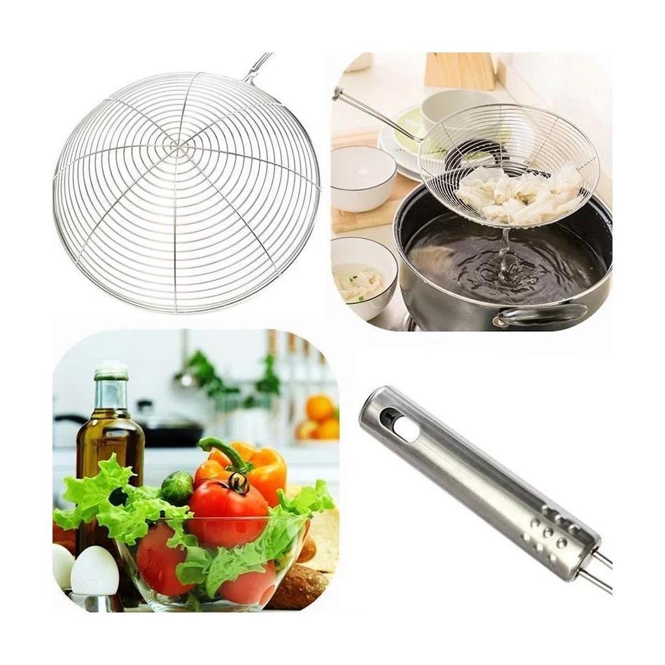 1 шт. Нержавеющая сталь Дуршлаг Ручной Скиммер для жарки Ручка Маслослив Нескользящий Фильтр Многофункциональные Кухонные Аксессуары