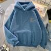 Women Hoodie Drawstring Elastic Cuff Thick Fleece Patch Pocket Loose Long Sleeves Pullover Warm