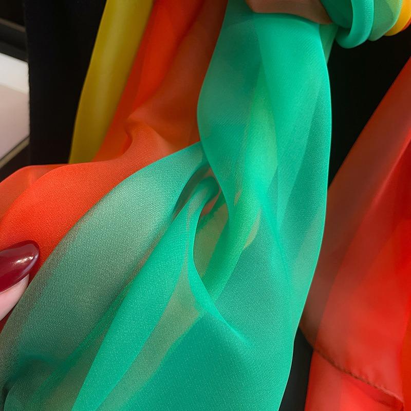 Rainbow Color Simulation Silk Yourou Yarn Women's Commuting Light Luxury Fashion Temperament Large Size Sun Protection Gorgeous Scarf Silk Scarf