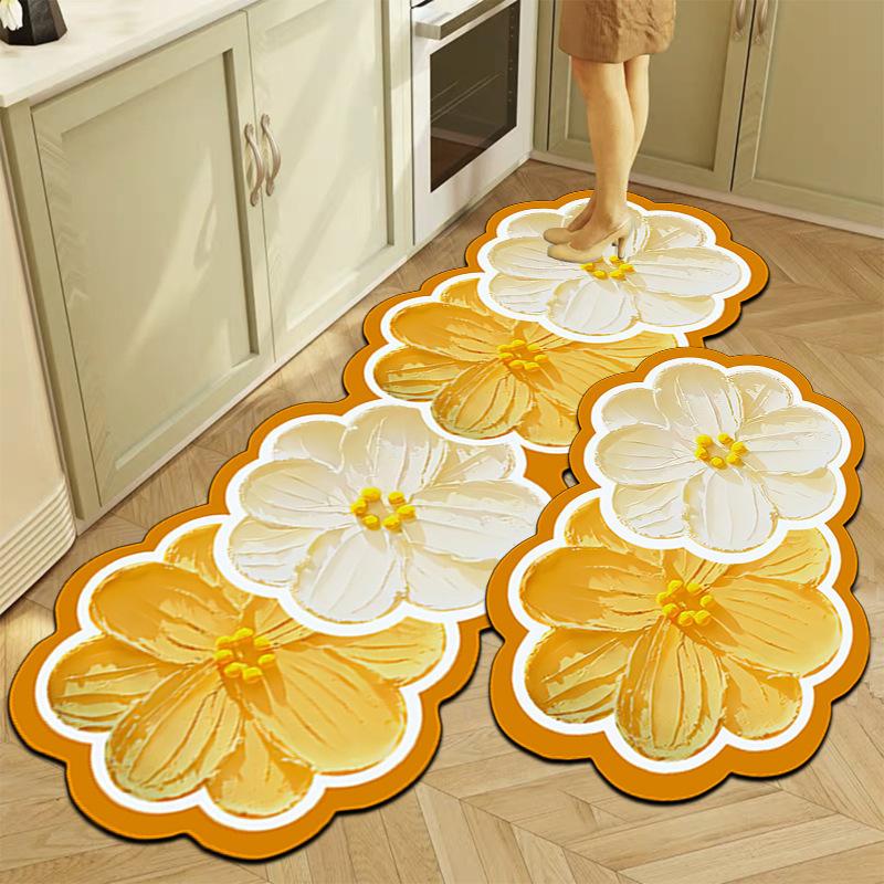 Oil Painting Flower Kitchen Oil-absorbent And Dirt-resistant Floor Mat Bathroom Toilet Absorbent Non-slip Floor Mat