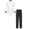 Mens Latin Dance Outfit V Neck Long Sleeve Rhinestone Bodysuit Satiny High Waist Straight Long Pants