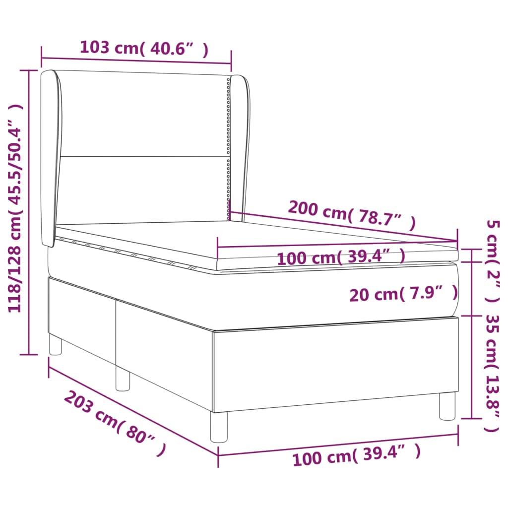 Vidaxl Континентальная кровать с матрасом, черная, бархатная 100x200 см