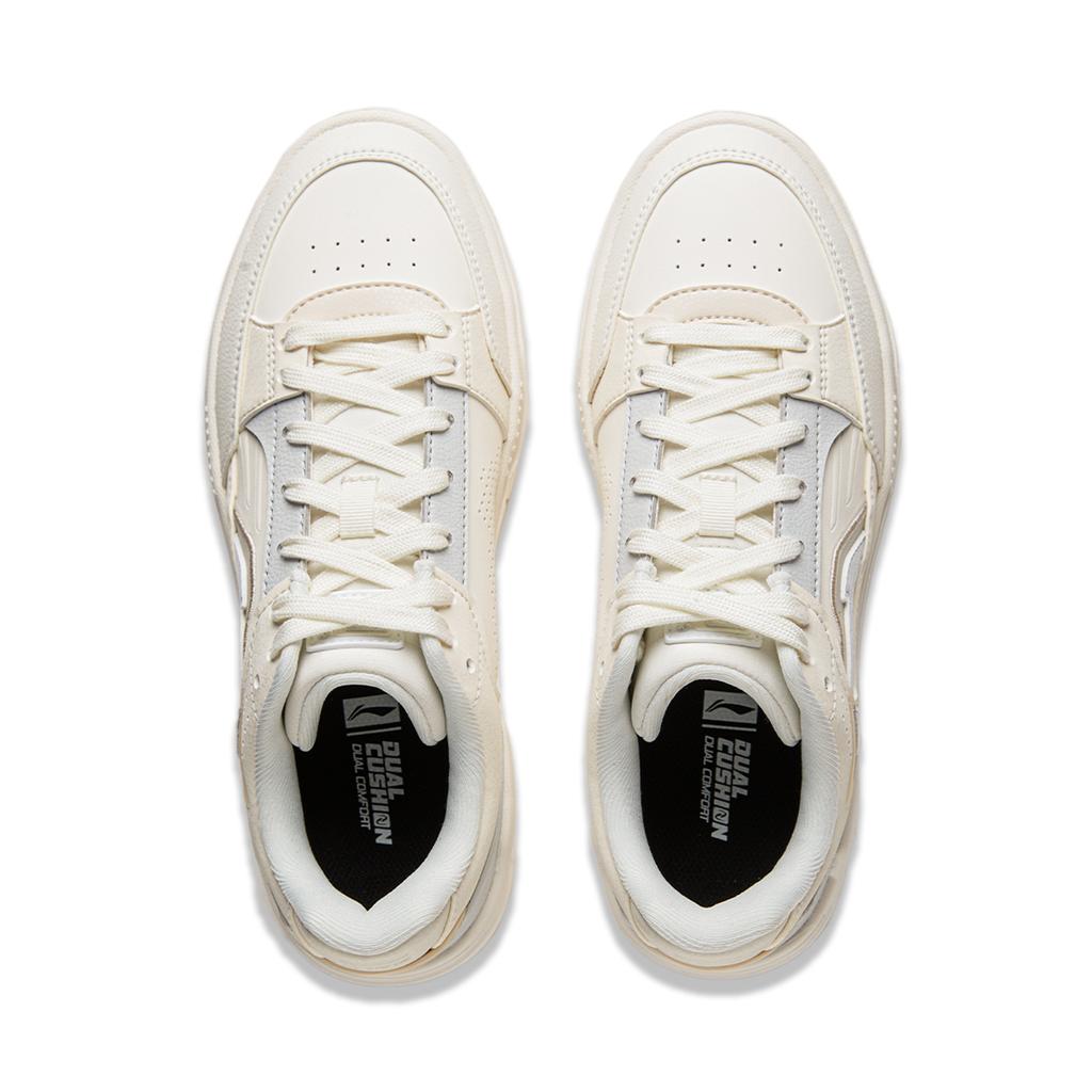 Li Ning Common 80-е Нескользящие Износостойкие Низкие Кеды для Скейтборда Женские Бело-Серые AGCU040-1