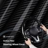 Car Steering Wheel Cover Carbon Fiber Snap On Steering Wheel Accessories Wrap 14.5-15 Inch Universal Grip Anti-Skid Protector, Glossy Black