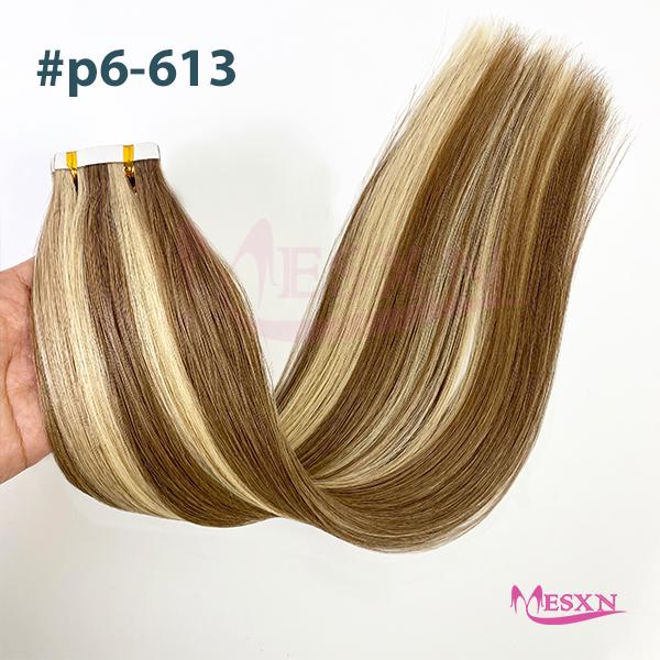 MESXN High Quality Tape in Extensions 100% Human Hair Invisible SKin Weft 613 color Adhesive Real Natural Hair For Women