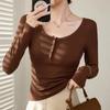 Корейская повседневная хлопковая облегающая футболка женская 2024 модные женские футболки с длинным рукавом элегантные футболки женская одежда 30531