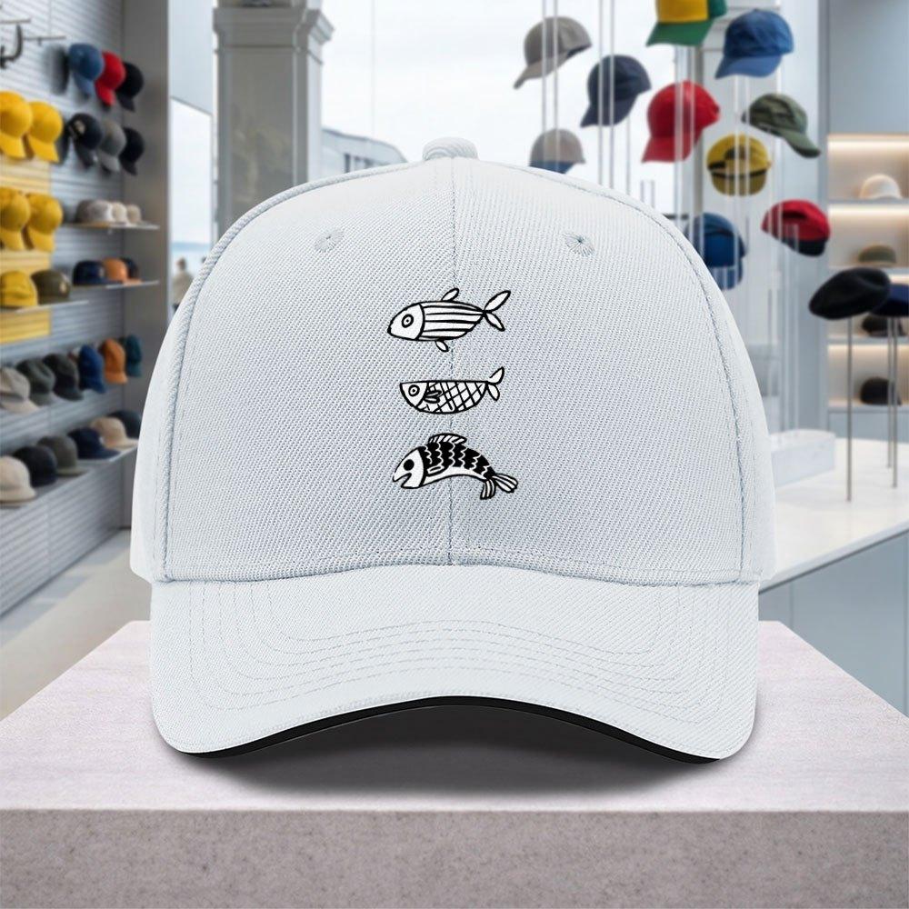 Black White Minimalist Fish Pattern Adjustable Baseball Cap