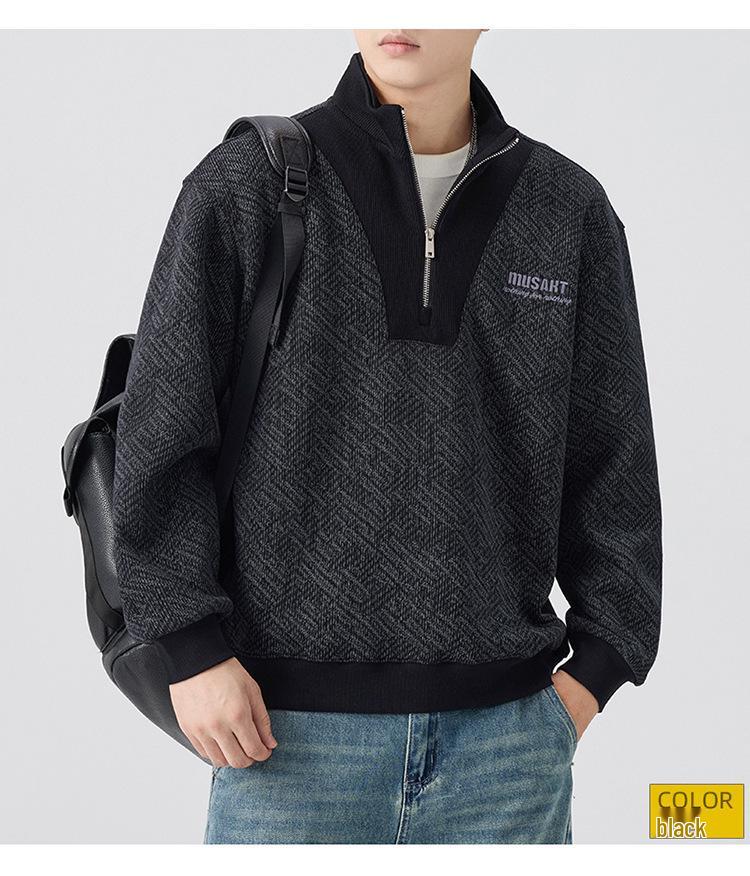 Мужская модная толстовка с полумолнией, тяжелая, Осень 2025 - Длинный рукав, Повседневный стиль