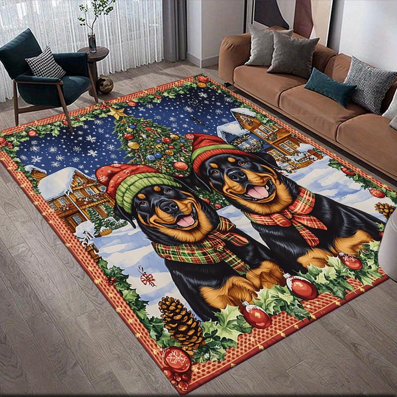 Christmas dog Home Sofa Decoration for Living Room & Bedroom, Non‑Slip Play Flannel Floor Mat for Game Room