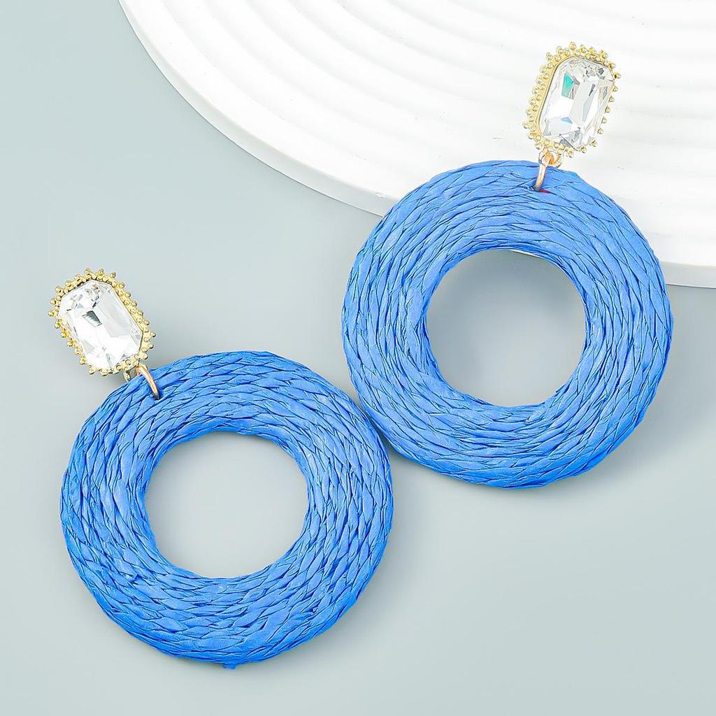 Ретро летние геометрические круглые серьги из рафии для женщин