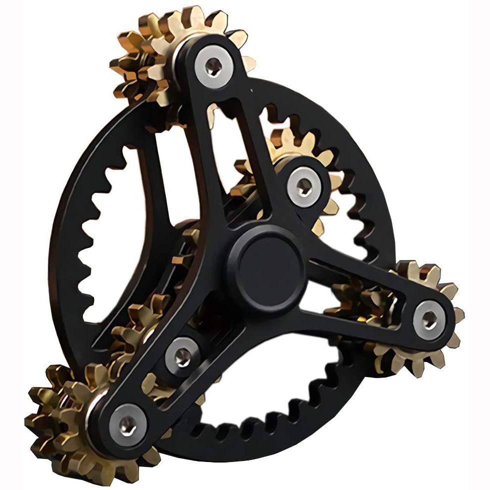 Pure Brass Fidget Spinner Gears Linkage Fidget Gyro Toy Metal DIY Hand Spinner with Multiple Premium Bearings (12 Bearings White)
