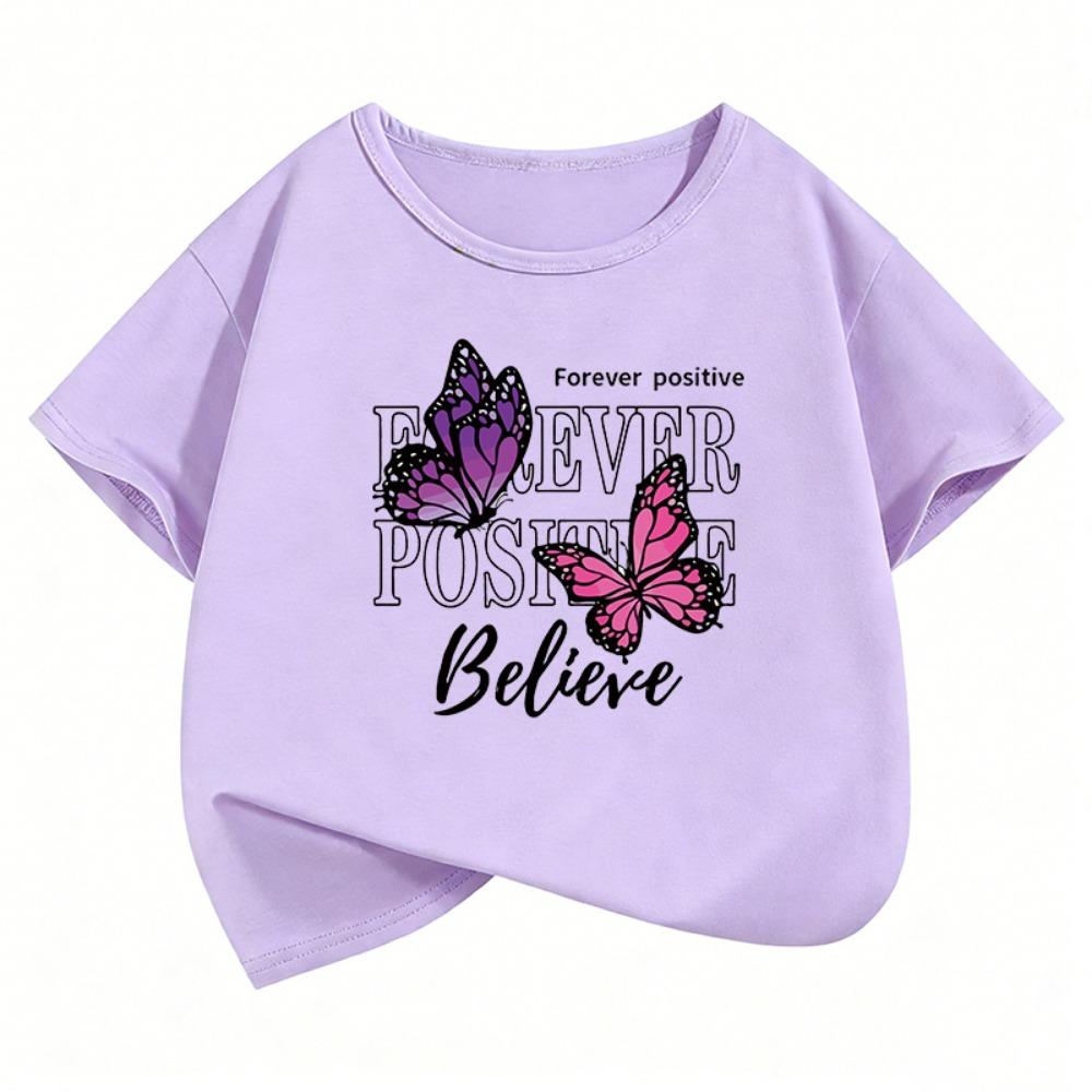 Graphic Butterfly Design T-Shirt Printed T Shirt Girls' Summer Clothes Short Sleeve Tops T-Shirts Cute Girls Clothing Kids