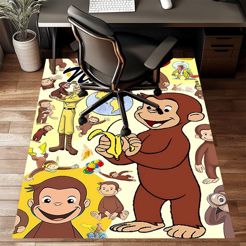 Custom Curious George Mat Personalized Name, Polyester Washable Indoor Entryway Rug, Gift for Christmas, Easter, Thanksgiving Day