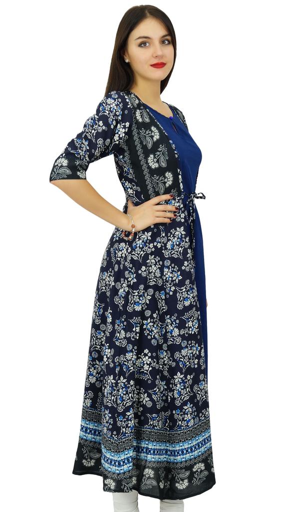 Bimba Womens 2 Piece Designer Flaired Kurta Printed Rayon Kurti Dress