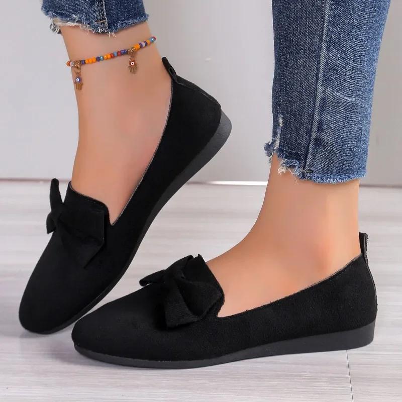 Мода 2024 года, горячая распродажа женской обуви One Kick, женские туфли на плоской подошве, осенние туфли на плоской подошве с круглым носком и бантом, сплошная подошва Solft, повседневные удобные туфли на плоской подошве