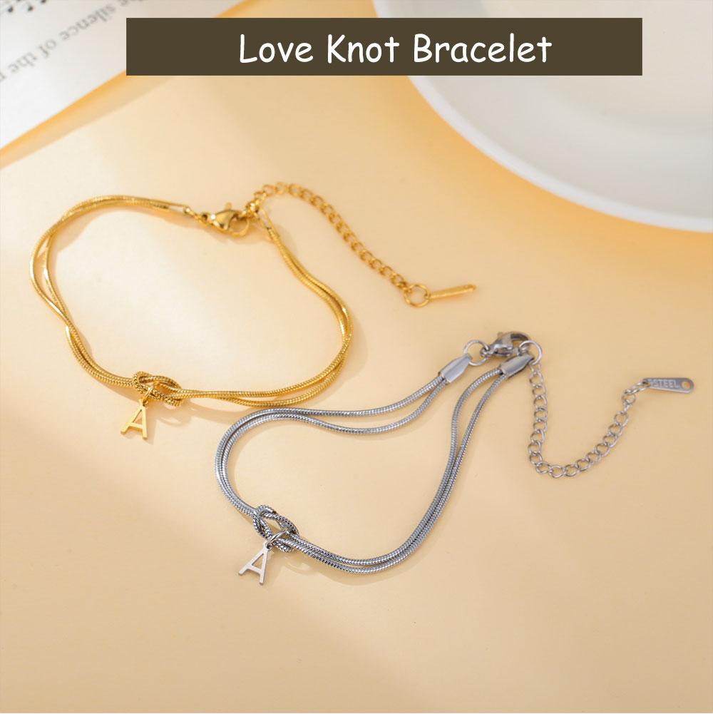 Cazador Love Knot A-Z Initial Letter Snake Chain Bracelet Stainless Steel Jewelry Bracelet for Women Couple Mother's Day Gift