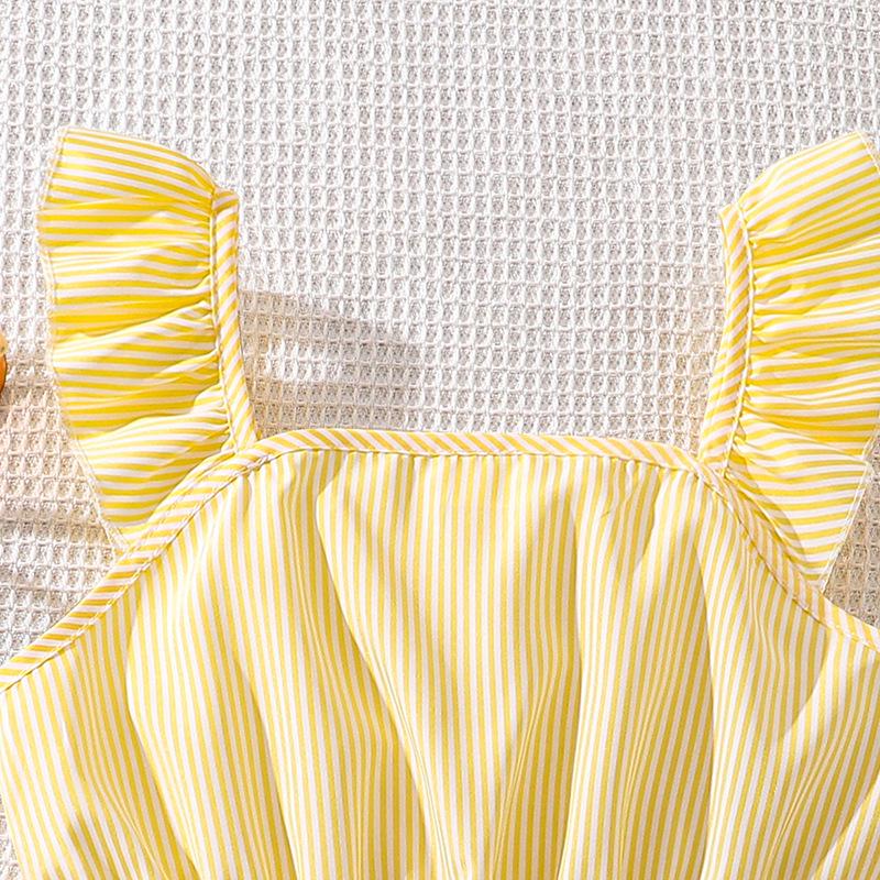 Летний полосатый комплект из майки и шорт в японском стиле для девочек (Большой ребенок) – Коллекция 2025