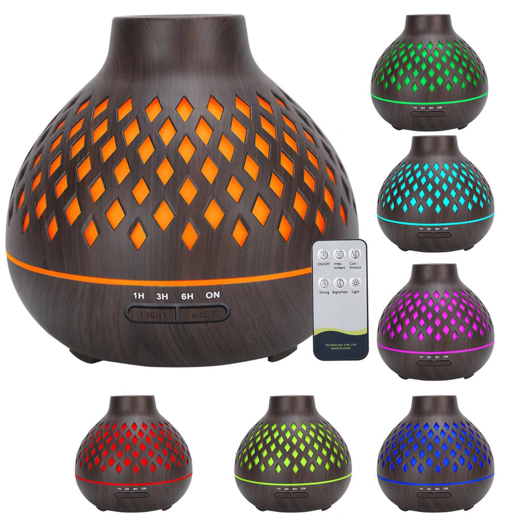 Wood Grain Home Air Humidifier Ultrasonic Aroma Diffuser with LED Light 400ml