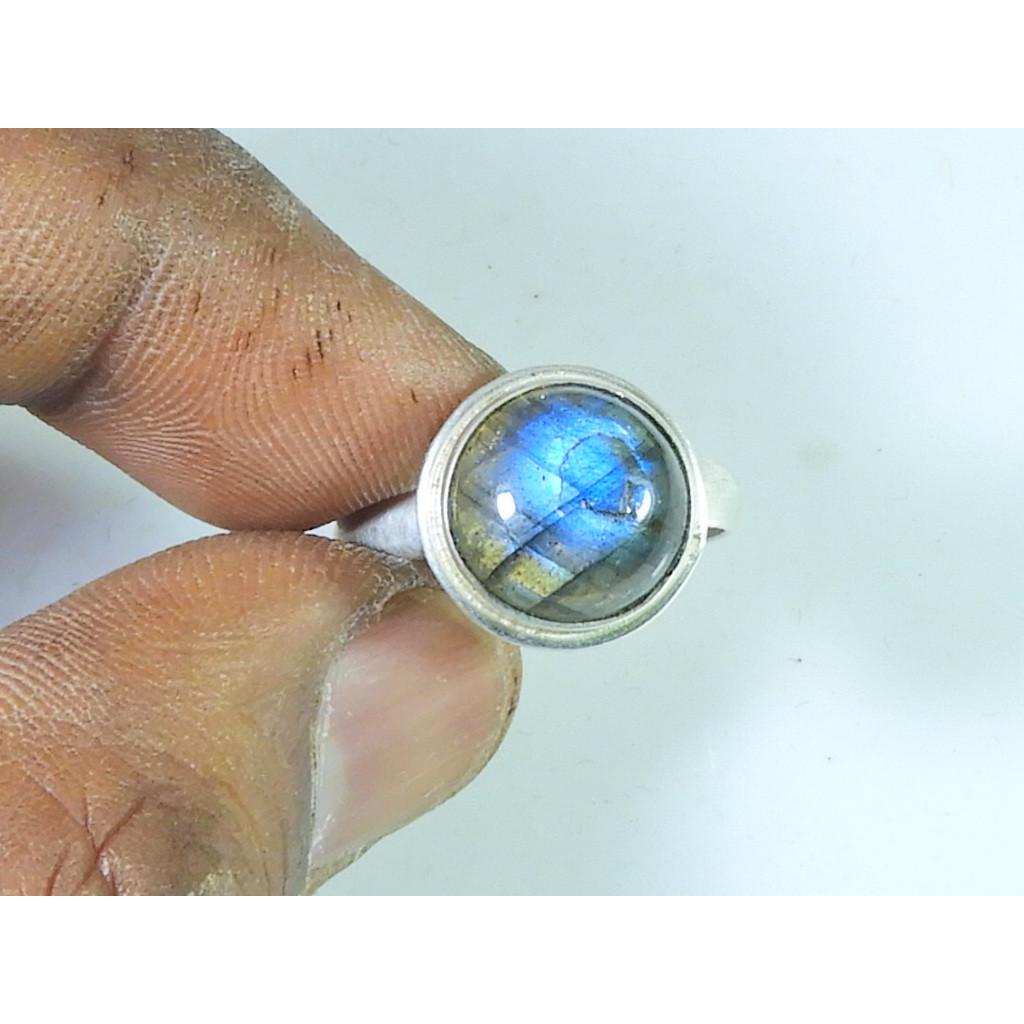 Кольцо с круглым лабрадоритом US-8, массивное кольцо из стерлингового серебра 925 пробы с драгоценными камнями MK-11