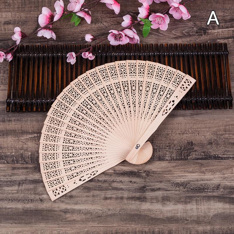 Hand Fragrant Party Carved Bamboo Folding Fan Chinese Wooden Fan Vintage Hollow