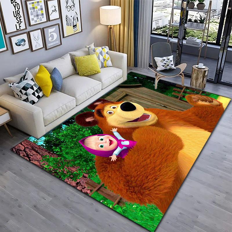 Russian animation Masha and the Bear Fairy Tale Cartoon Carpet Soft Home Living Room Bedroom Door Mat Outdoor Picnic Ground Mat rug T5