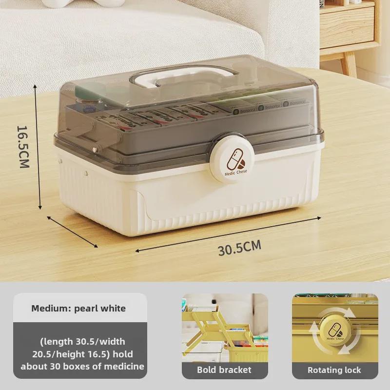 Портативный многослойный ящик для хранения лекарств: Удобный, многофункциональный и классифицированный пластиковый органайзер для домашнего использования