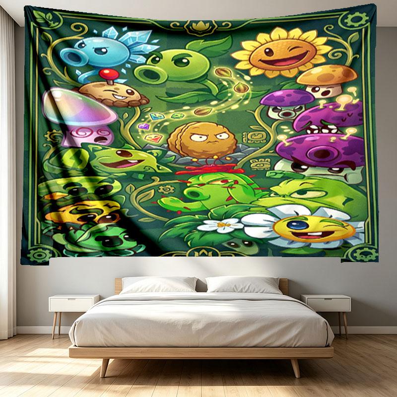 Plants VS Zombies Print Tapestry - Portable Wall Decor Cloth, for Home, Dorm, Travel, Bedroom, Living Room - Ideal Birthday Housewarming Gift