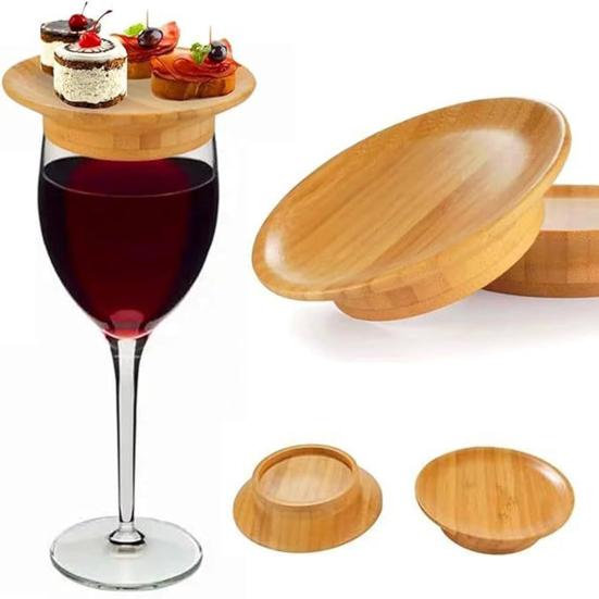 4 шт. Бамбуковая подставка-тарелка для винного бокала, Шарм для винного бокала, Мини-бамбуковая тарелка для сыра, Деревянные подносы для закусок