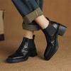 Модные Новые Осенне-Зимние Женские Туфли из Натуральной Кожи, Модные Ботильоны с Квадратным Носком для Женщин, Массивный Каблук, Женские Рыцарские Ботинки, Ботильоны