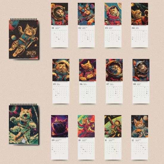 Календарь космических кошек 2025 года, космические прогулки, настенный календарь с кошками, подвесной ежемесячный календарь-планировщик, рождественский подарок для любителей кошек, поклонников космоса