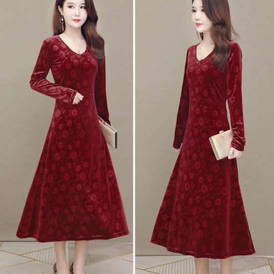 Женское осенне-зимнее платье с v-образным вырезом, плотное трапециевидной формы, облегающее платье длиной до середины икры с длинными рукавами и аппликацией, женское платье-миди