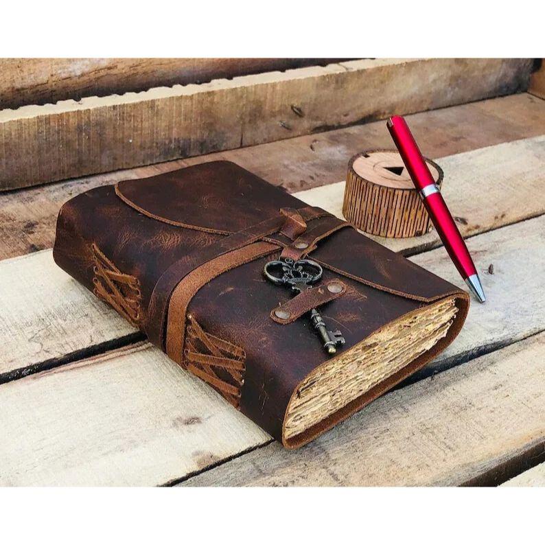 Leather Journal-Handmade Deckle Edge Paper Leather Bound Journal -Book of Shadow