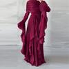 Женское formalное макси-платье с круглым вырезом и длинными рукавами, облегающего кроя, со средней посадкой, из плиссированного шифона, вечернее платье для гостей на свадьбу, банкета, осенних официальных мероприятий