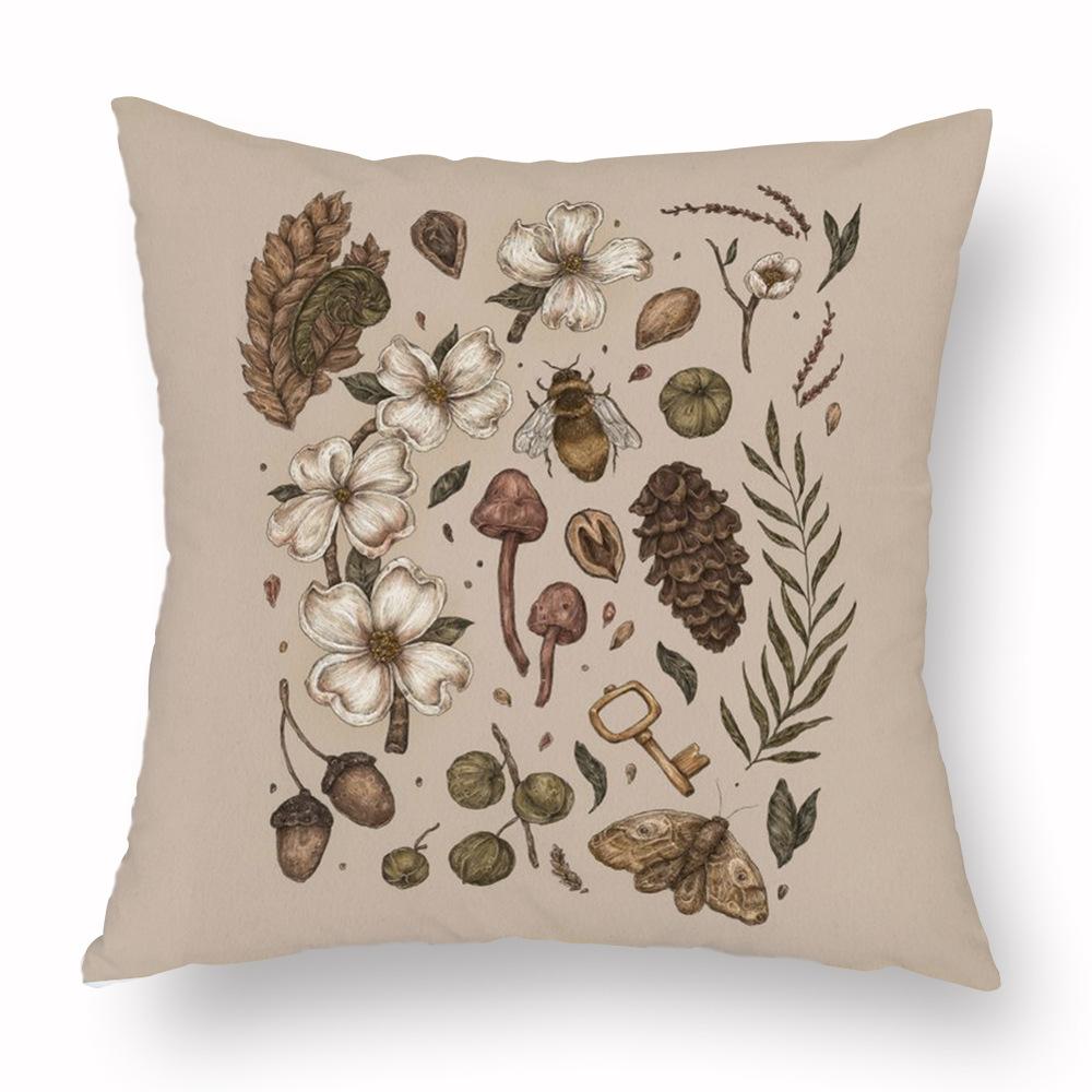 Наволочка с цветком лисы, подушка с принтом черепа животного, диван, мягкая наволочка в стиле ретро, ​​наволочка для гостиной, спальни, домашнего декора