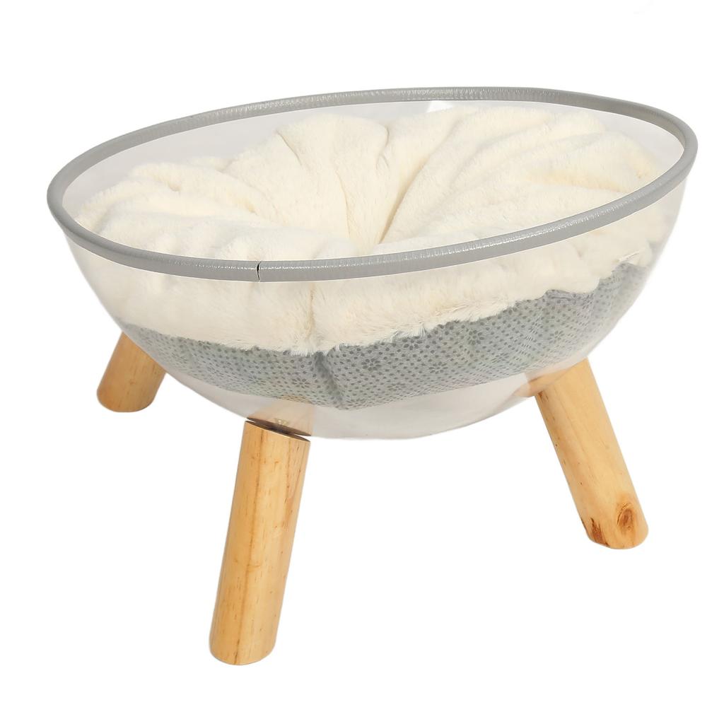 Clear Capsule Cat Bed Stable Safe Durable Stylish Wood Elevated Transparent Cat Bed with Cushion for Kitten