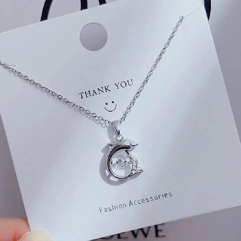 1 Pcs Light Luxury Cool Wind Small Diamonds Heart Copper Pendant With Stainless Steel Chain Collarbone Necklace