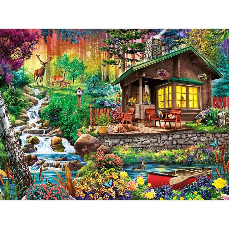 5D DIY Алмазная картина Пейзаж Дом Алмазная вышивка Пейзаж Вышивка крестиком Полный круглый дрель Домашний декор Ручной подарок