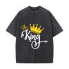 2026 Her Crown King Queen Couple Royal Theme Washed Vintage Short Sleeve Loose Streetwear Tee