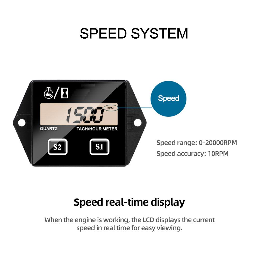 Waterproof Gasoline Engine RPM Speed Gauge Motorcycle Tachometer Working Hours Meter 2/4 Stroke Tach Hour Meter LCD Display