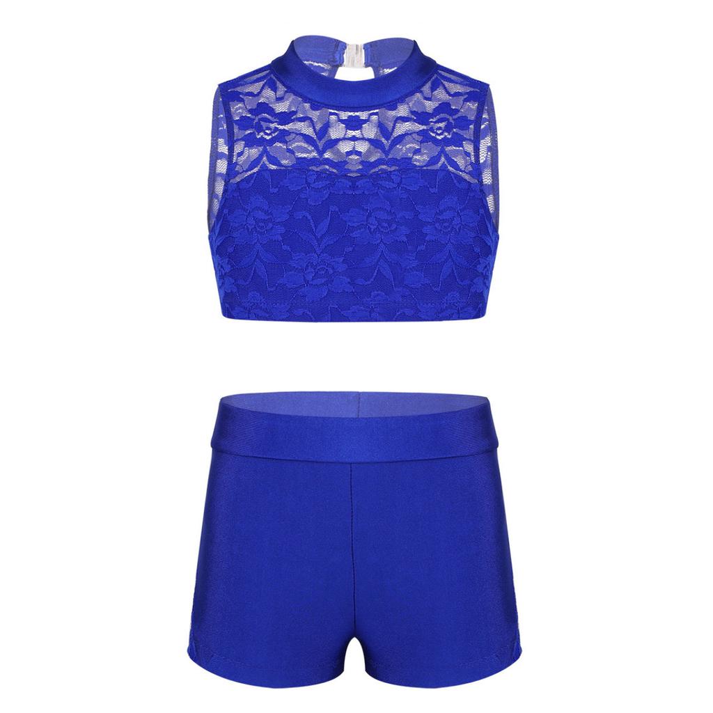 Детский кружевной топ без рукавов с цветочным принтом для девочек из 2 шт., комплект спортивной одежды, укороченный топ, спортивный костюм для тренировок в тренажерном зале, спортивная танцевальная одежда
