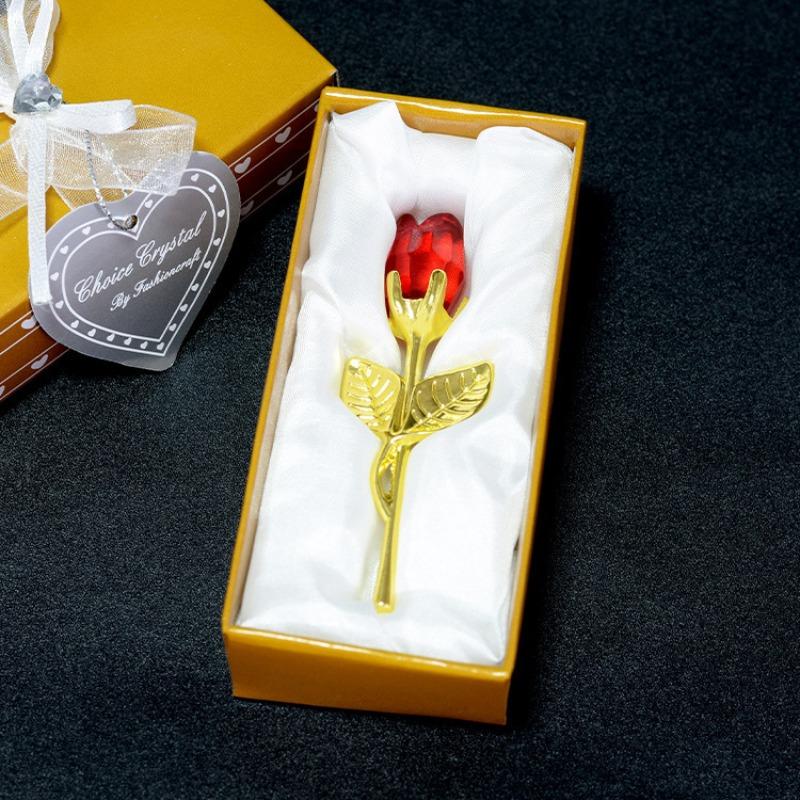 9 Colors Crystal Glass Rose Flower Figurines Craft Valentine's Day Favors X'mas Lovers' Gift Souvenir Home Wedding Decoration